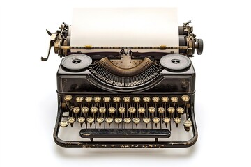 Vintage typewriter with blank paper on white