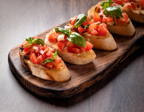 Bruschetta on a wooden board 