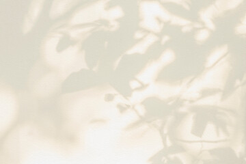 Leaf shadow and light on wall beige background. Nature tropical gray leaves plant and tree branch...