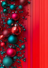  Festive Christmas Ornaments Hanging on Red Background for Holiday Decoration – Perfect for Seasonal Celebrations and Festive Displays.