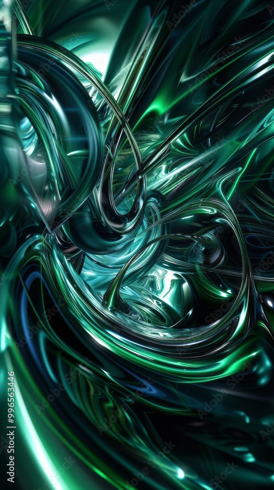 Poster a green abstract painting with a lot of lines and shapes