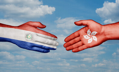 Hong Kong and Paraguay country handshaking with flags, consensus concept international co-operation illustration