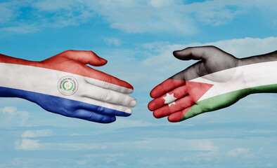 Jordan and Paraguay country handshaking with flags, consensus concept international co-operation illustration