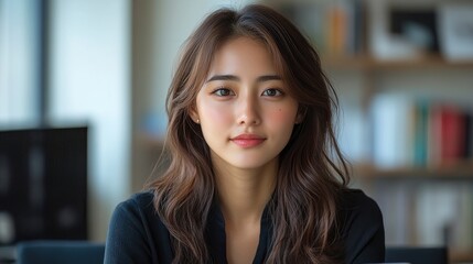 Fototapeta premium Confident Young Asian Woman Looking at Camera