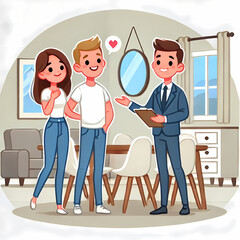 Obraz premium Real Estate Agent Showing New Home to Couple 