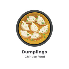 Hand drawn vector illustration of boiled gyoza dumplings chinese food