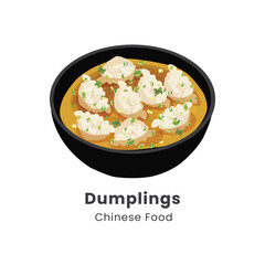 Hand drawn vector illustration of boiled gyoza dumplings chinese food