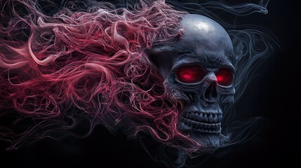 Horror Skull. Illustration on the theme of horror, movies, death. Generative AI  