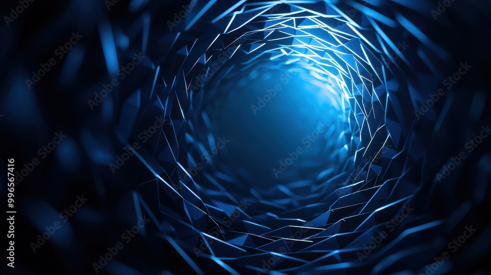 Poster abstract blue tunnel with geometric patterns