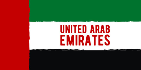 Text United Arab Emirates on the background of UAE flag with brush stroke effect.