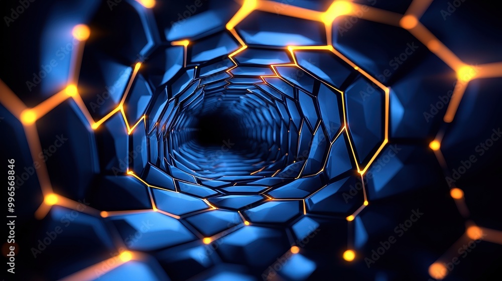 Aufkleber abstract tunnel with glowing hexagonal shapes