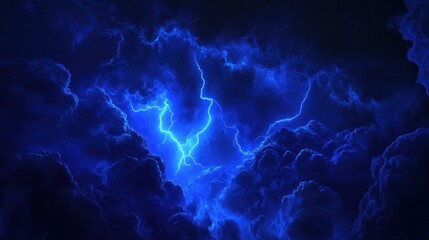 Obraz premium lightning flashes in the dark blue sky covered in thick black clouds which are very scary