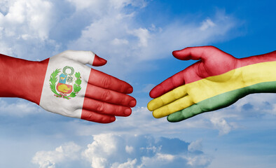 Bolivia and Peru country handshaking with flags, consensus concept international co-operation illustration
