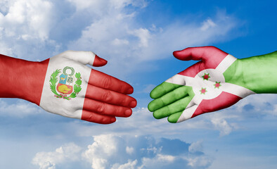 Burundi and Peru country handshaking with flags, consensus concept international co-operation illustration