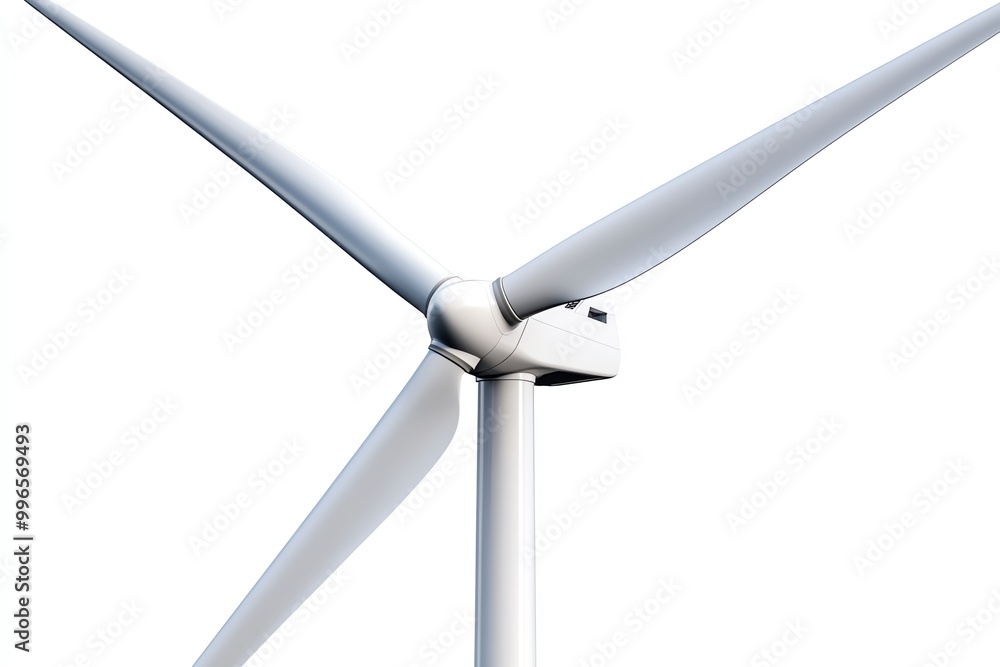 Poster a simple image of a wind turbine blade, set against a white background to emphasize its clean energy