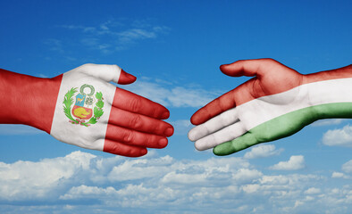 Hungary and Peru country handshaking with flags, consensus concept international co-operation illustration