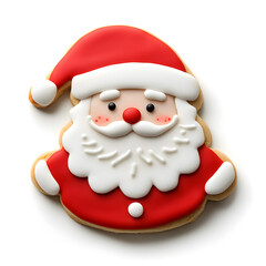 Santa Claus shaped Christmas cookie top view isolated on white background
