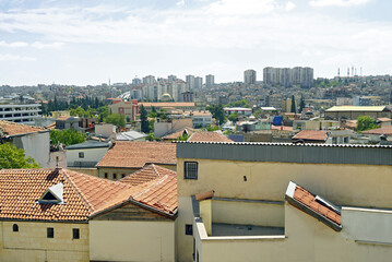 Cityscape from Gaziantep, Türkiye: view of low-rise buildings, apartment buildings and mosques...