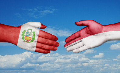 Indonesia and Peru country handshaking with flags, consensus concept international co-operation illustration