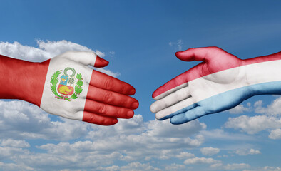 Luxembourg and Peru country handshaking with flags, consensus concept international co-operation illustration