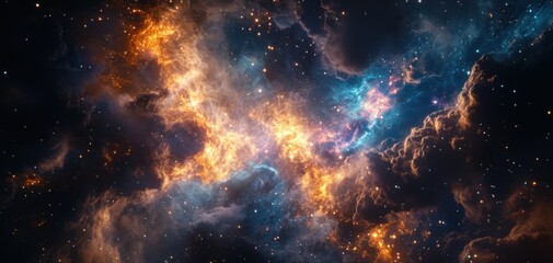 Colorful cosmic nebula, vibrant energy in deep space, intricate patterns and textures.