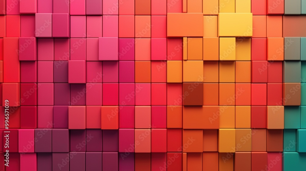 Poster colorful abstract pattern with layered squares in vibrant shades.