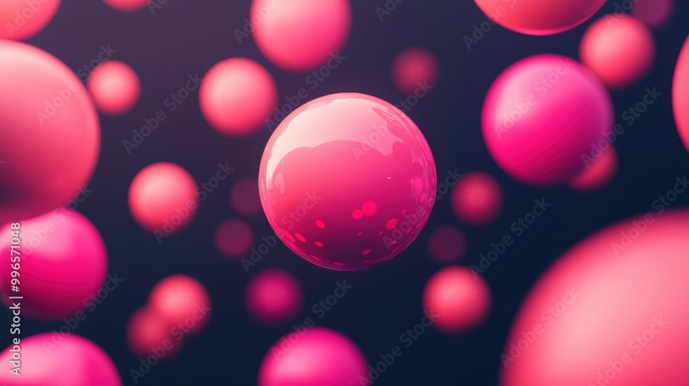 Poster colorful abstract spheres floating in space with a dark background.