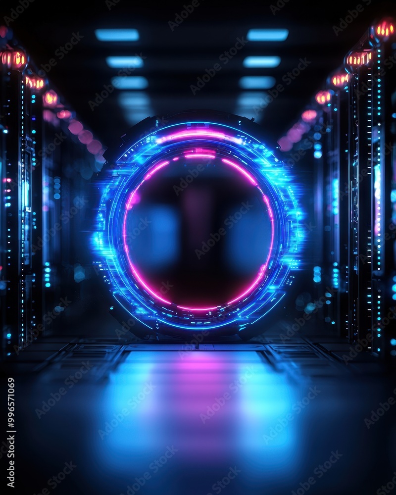 Aufkleber futuristic digital portal in a data center