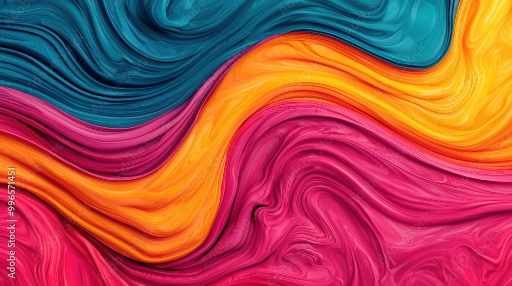 Poster colorful abstract wave pattern with vibrant swirls on a textured background.