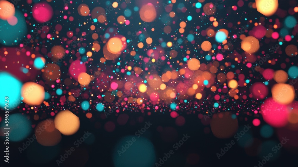 Poster colorful bokeh lights on a dark background, creating a vibrant visual effect.