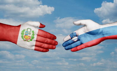Slovenia and Peru country handshaking with flags, consensus concept international co-operation illustration