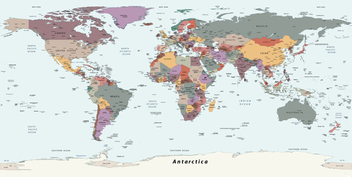 Political simple world map Equirectangular projection
