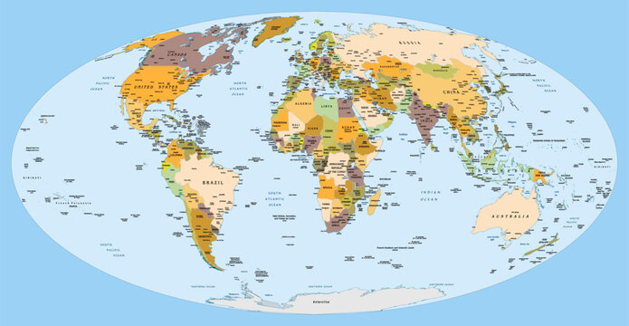 Political world map Mollweide projection