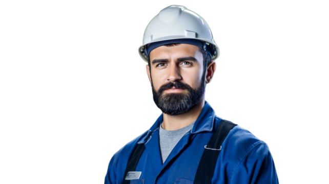Factory worker in uniform on transparent background PNG. 