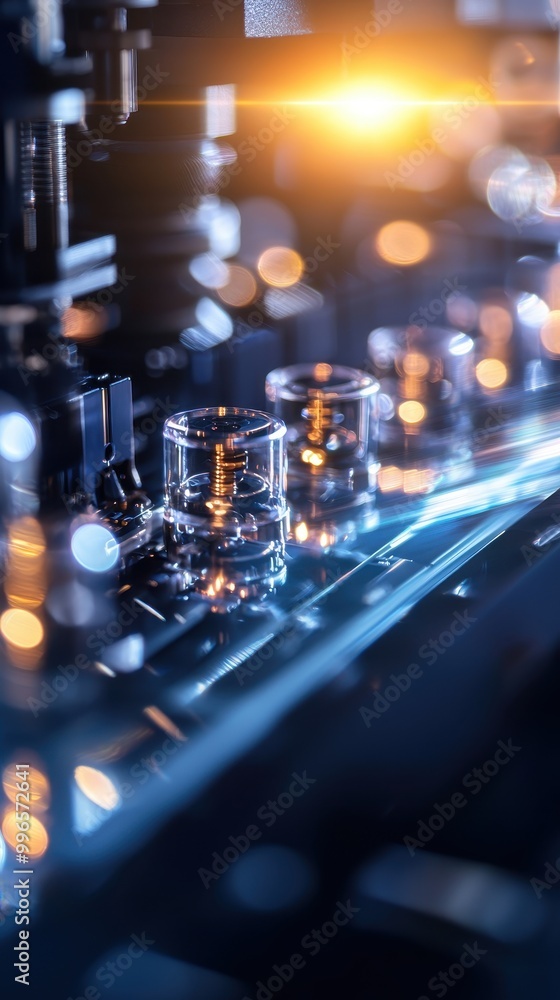 Poster Macro view of electronic components, glowing lights.