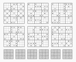 Sudoku game set with answers. Simple vector design, Blank template