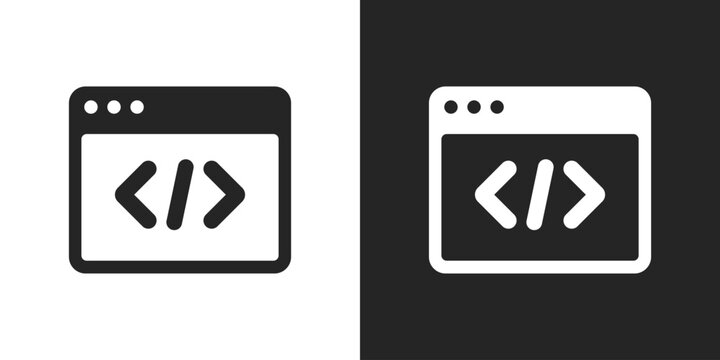 Web development language sign black and white icon vector design