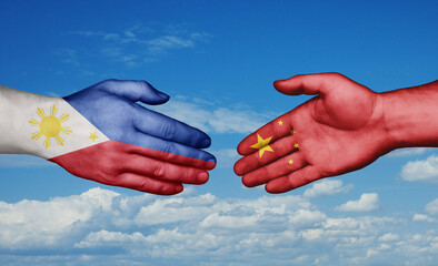 China and Philippines country handshaking with flags, consensus concept international co-operation illustration