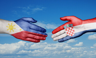 Croatia and Philippines country handshaking with flags, consensus concept international co-operation illustration