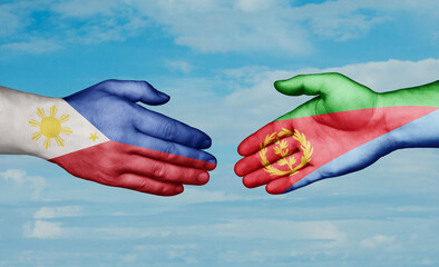 Eritrea and Philippines country handshaking with flags, consensus concept international co-operation illustration