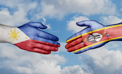 Eswatini formerly Swaziland and Philippines country handshaking with flags, consensus concept international co-operation illustration