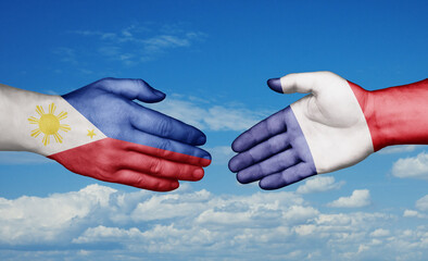 Philippines and France country handshaking with flags, consensus concept international co-operation illustration