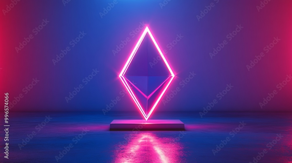 Poster 3d render of an abstract minimal neon background with glowing lines. dark wall lit with modern lumin