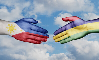 Mauritius and Philippines country handshaking with flags, consensus concept international co-operation illustration