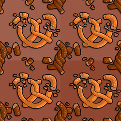Line cartoon pattern illustration of pretzel crumb pieces mixed with twist bread crumbs ideal for savory snacks and recipes