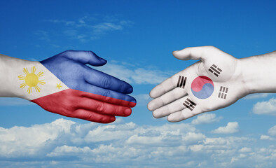 South Korea and Philippines country handshaking with flags, consensus concept international co-operation illustration