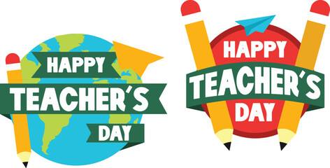 Happy Teacher's Day with Chalkboard and School Objects