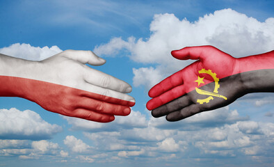 Poland and Angola country handshaking with flags, consensus concept international co-operation illustration