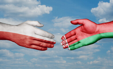 Belarus and Poland country handshaking with flags, consensus concept international co-operation illustration