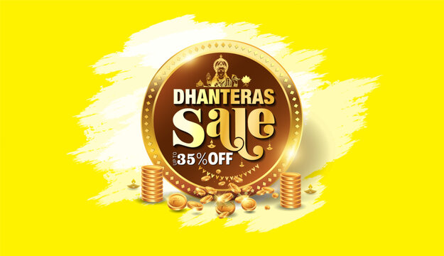 Dhantera diwali sale offer logo with golden coins.